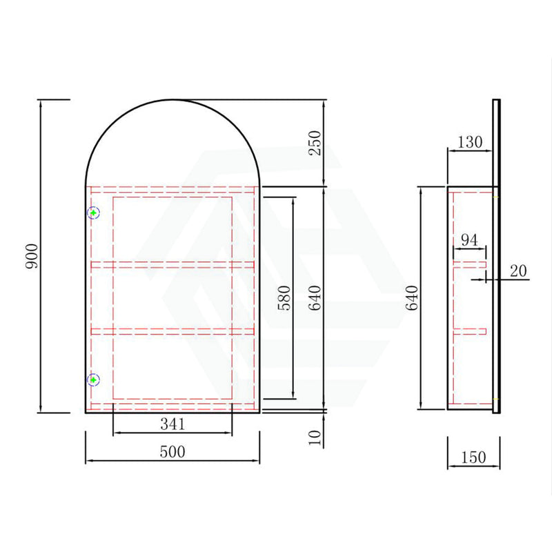 500X900Mm Canterbury Wall Hung Arch Shaving Mirror Cabinet Carita Finish For Bathroom Cabinets