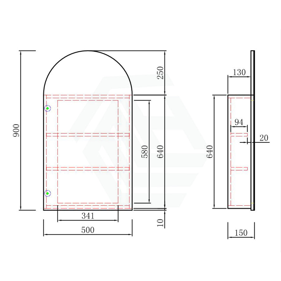 500X900Mm Canterbury Wall Hung Arch Shaving Mirror Cabinet Matt White Finish For Bathroom Cabinets