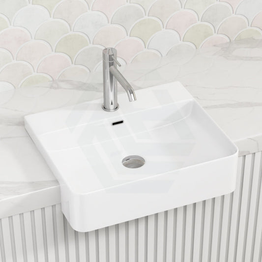 505X420X130Mm Rectangle Gloss White Semi Recessed Ceramic Basin Semi-Recessed Basins