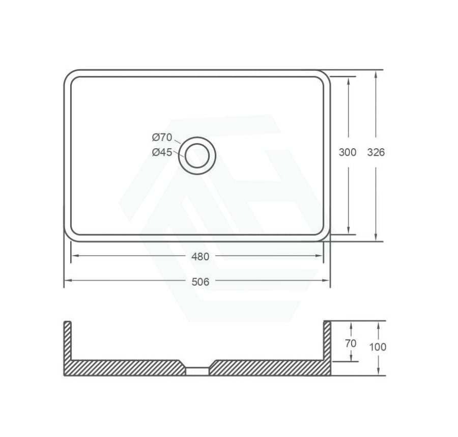 506X326X100Mm Rectangle Above Counter Concrete Basin French Grey Pop Up Waste Included Basins