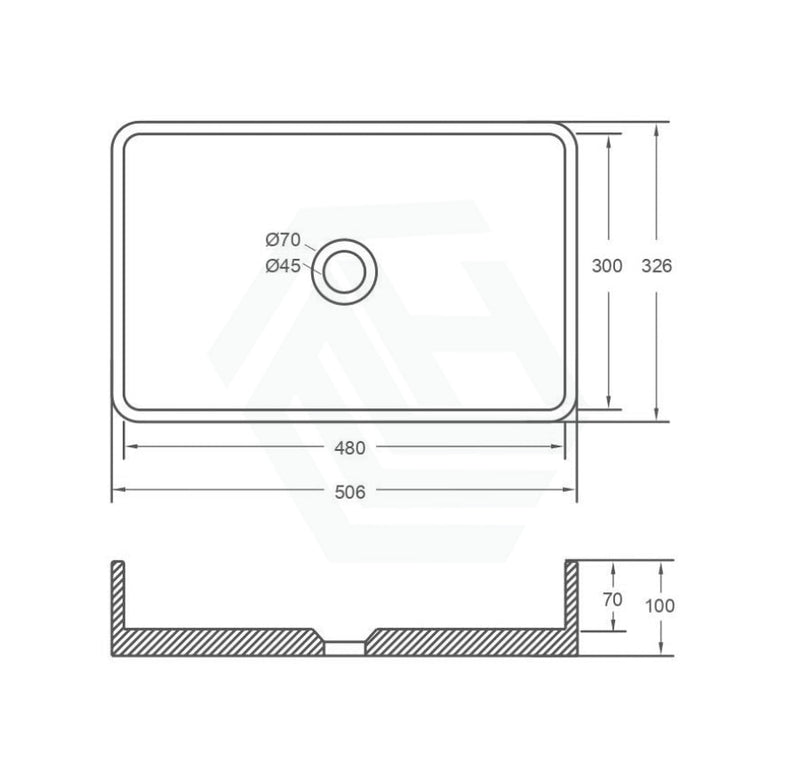 506X326X100Mm Rectangle Above Counter Concrete Basin White Sandstone Pop Up Waste Included Basins