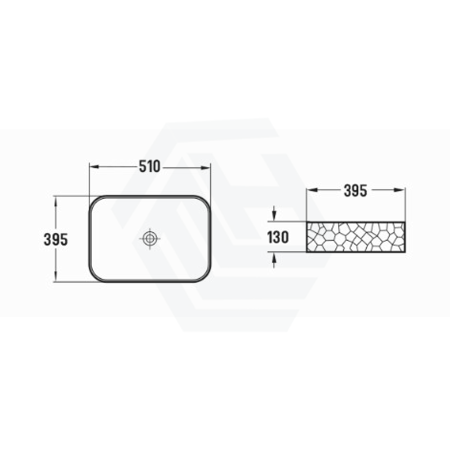 510X395X130Mm Rectangle Above Counter Ceramic Basin Matt White Basins