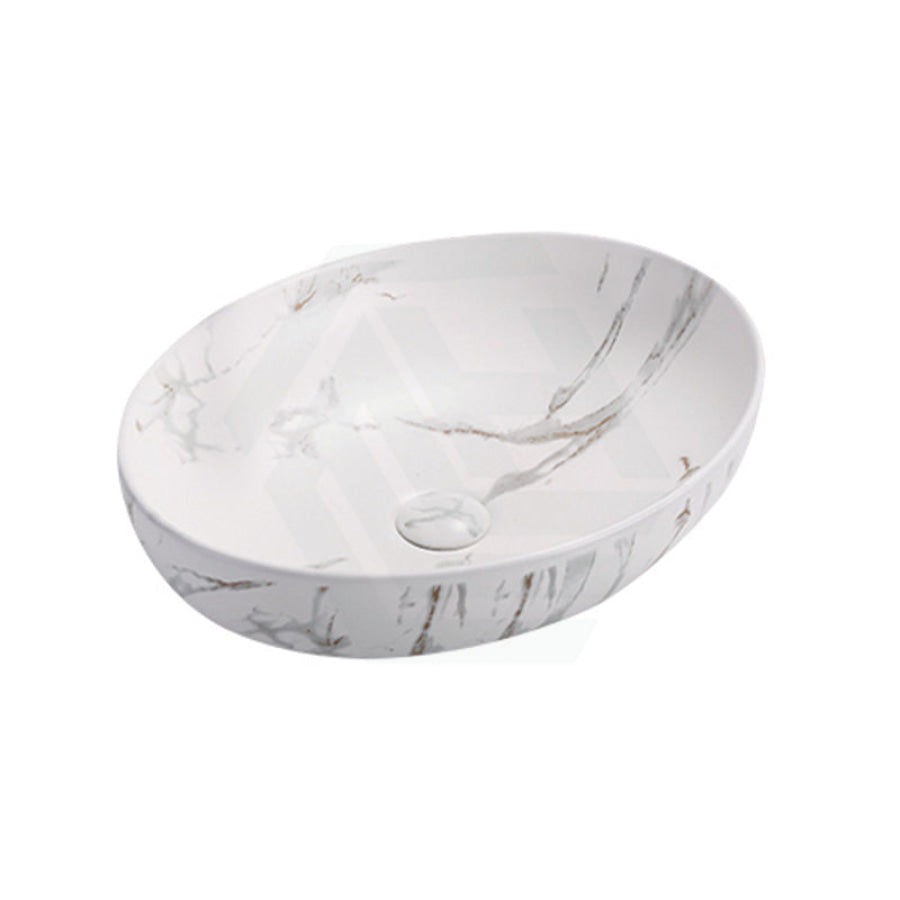 510X395X133Mm Bathroom Wash Basin Oval Above Counter Matt White Carrara Ceramic Marble Basins