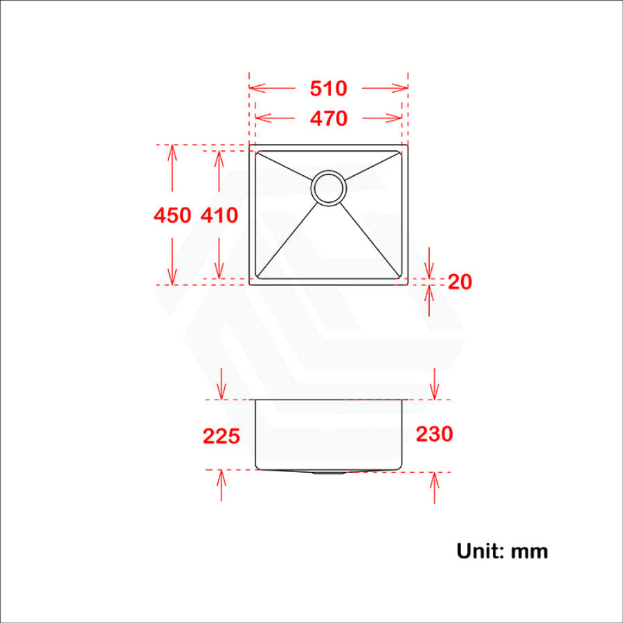 510X450X230Mm 1.2Mm Handmade Top/undermount Single Bowl Kitchen/laundry Sink