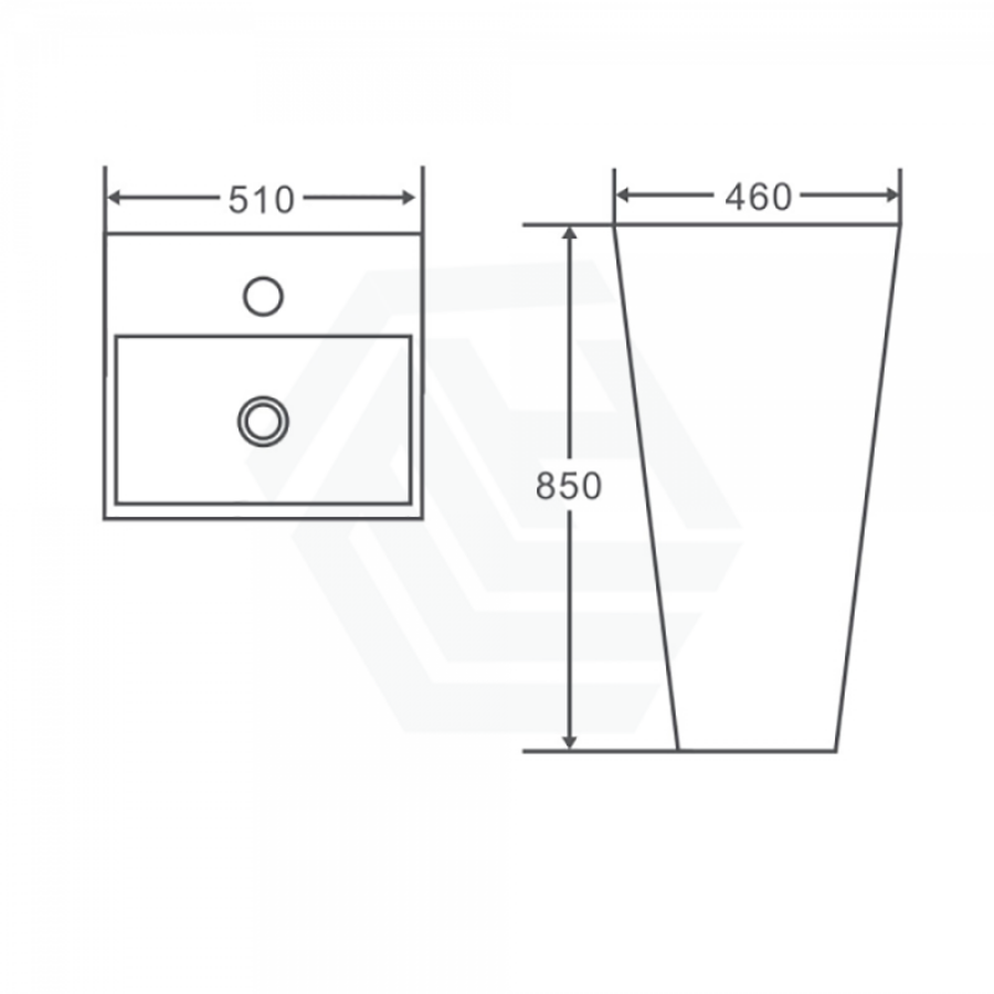 510X460X850Mm Freestanding Ceramic Basin Floor Mounted With Tap Hole