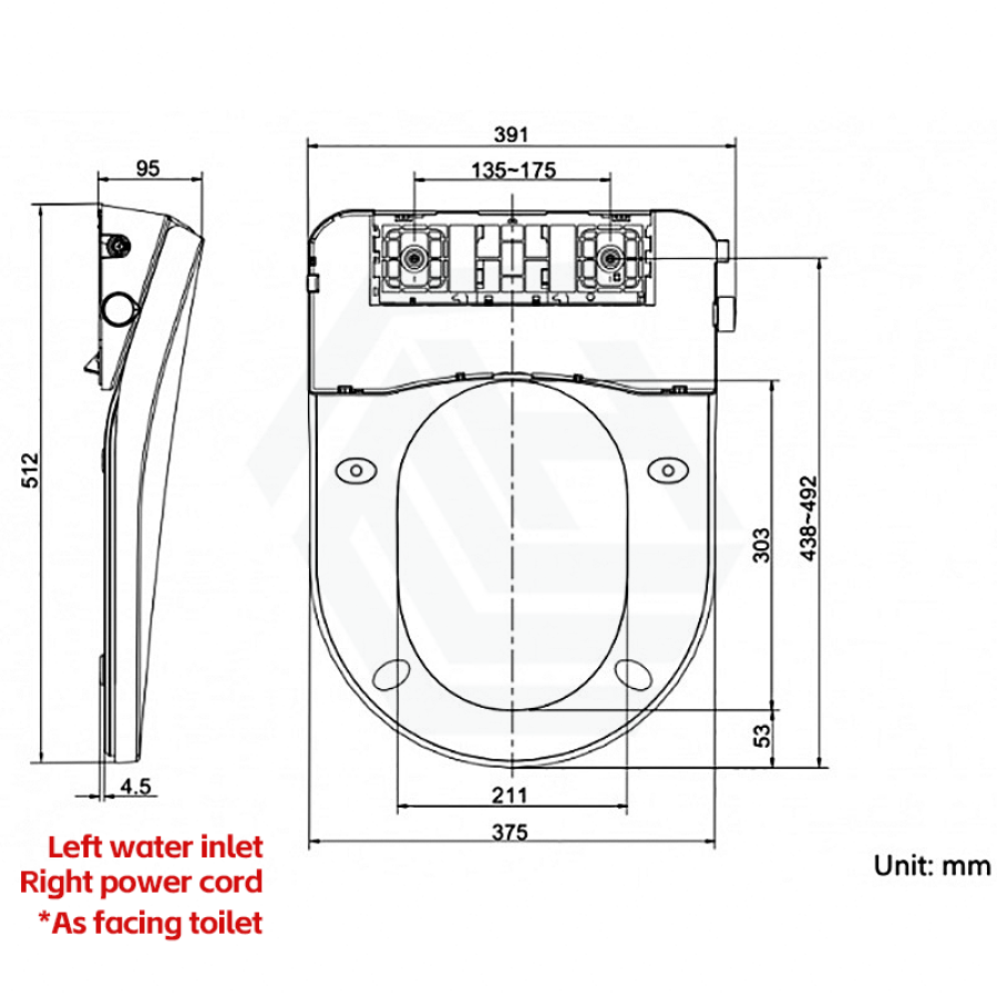 512X375X95Mm Electric Intelligent Toilet Cover Seat With Instant Heating And Self-Cleaning For