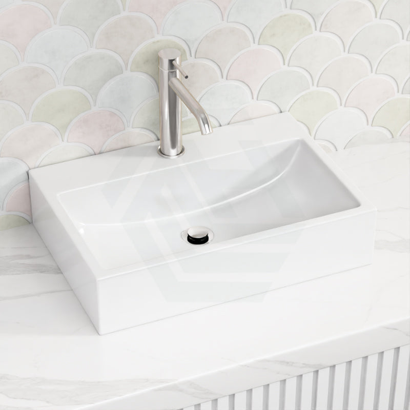 520X360X120Mm Rectangle Gloss White Above Counter/Wall Hung Ceramic Wash Basin With Tap Hole Wall