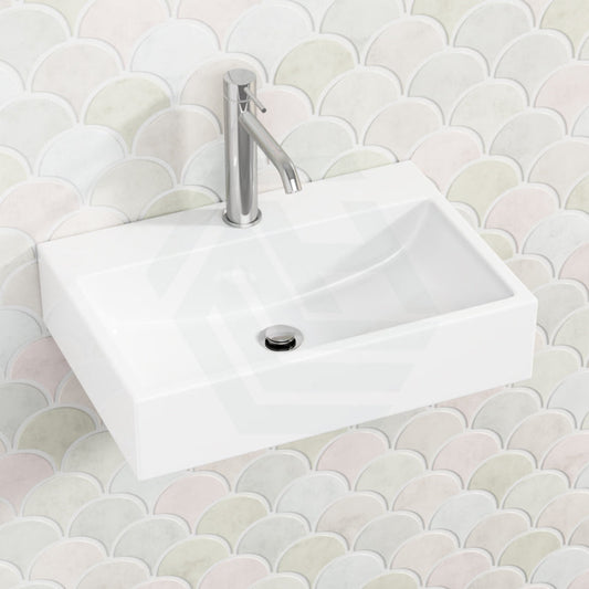 520X360X120Mm Rectangle Gloss White Above Counter/Wall Hung Ceramic Wash Basin With Tap Hole Wall