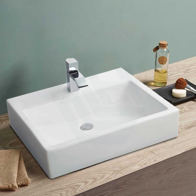 520X360X120Mm Rectangle Gloss White Above Counter/wall Hung Ceramic Wash Basin With Tap Hole