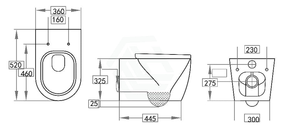 520X360X325Mm Avis Wall Hung Toilet Pan With Rimless Flush For Bathroom Wall-Hung