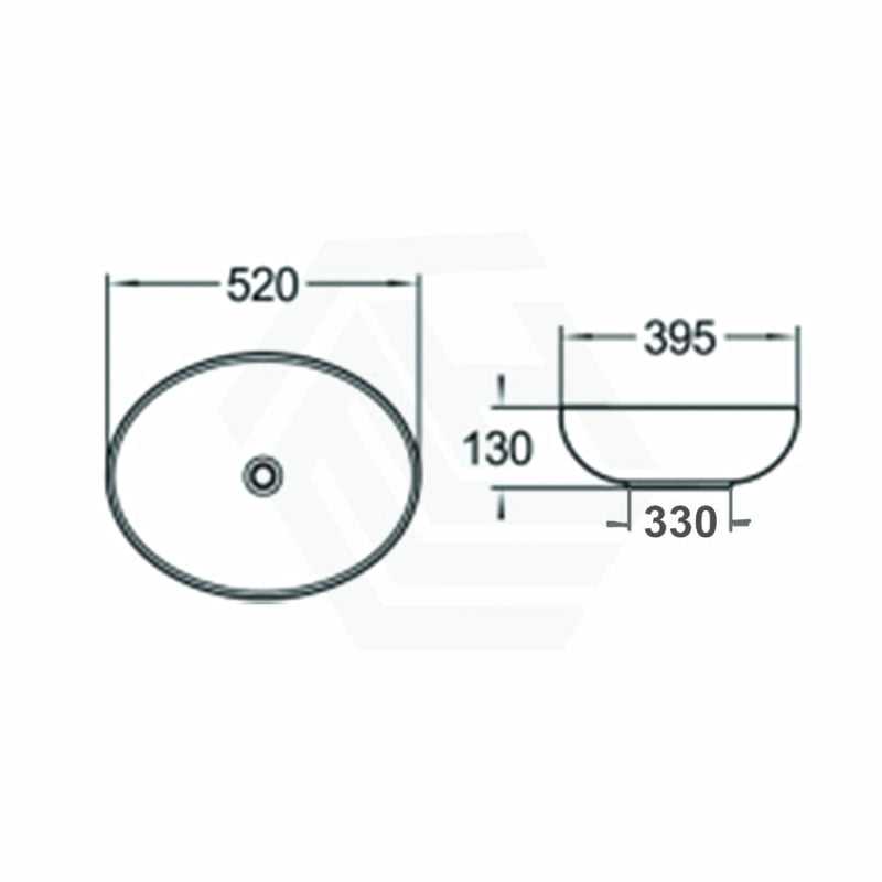 520X395X130Mm Bathroom Wash Basin Oval Above Counter Matt White Ceramic Basins