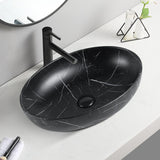 Bathroom Ceramic Basin Above Counter Oval Matt Black Marble