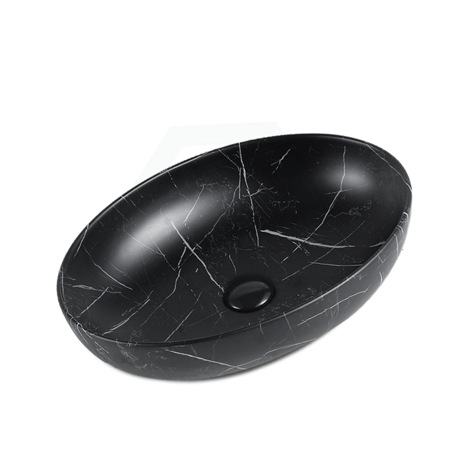 520X395X130Mm Bathroom Wash Basin Oval Above Counter Matt Black Marble Surface Ceramic