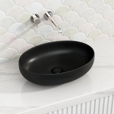 520X395X130Mm Bathroom Wash Basin Oval Above Counter Matt Black Ceramic Basins