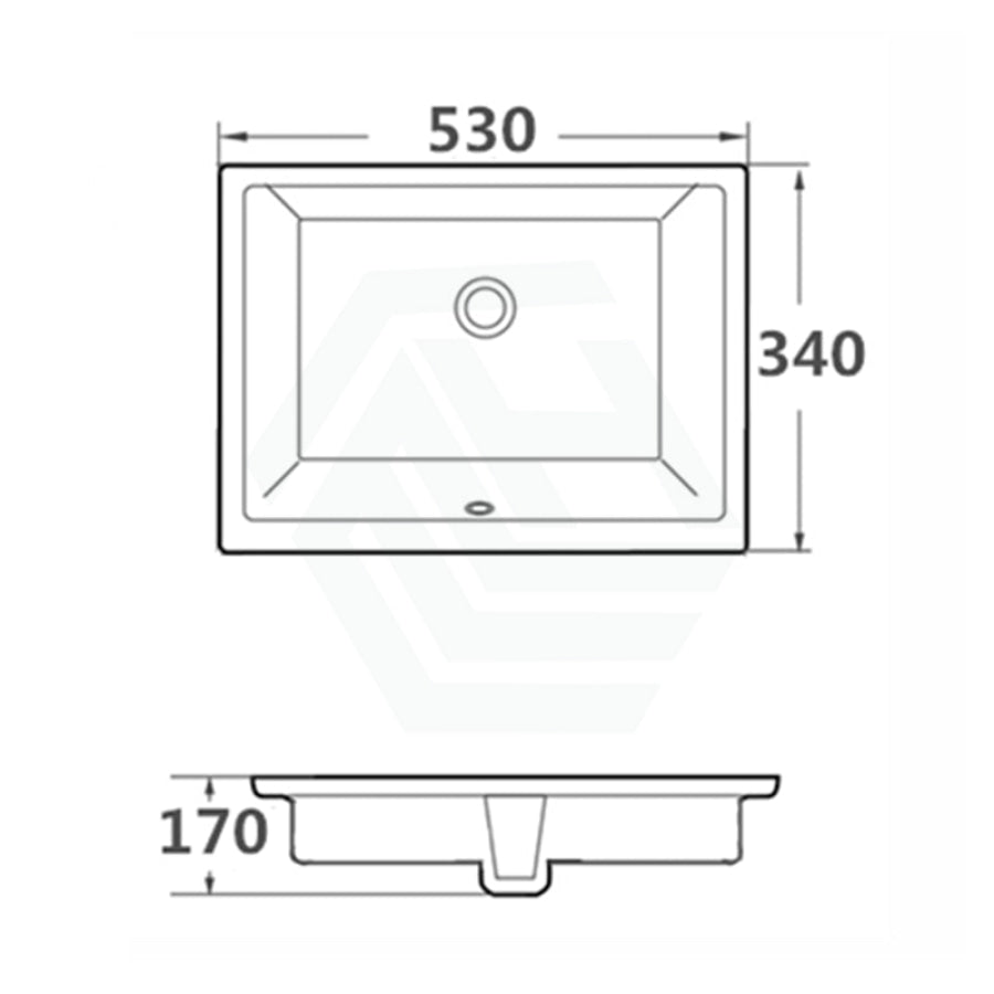 530X340X170Mm Under Mount Basin Square Gloss White Ceramic Counter