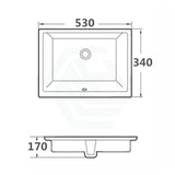 530X340X170Mm Under Mount Basin Square Gloss White Ceramic Counter