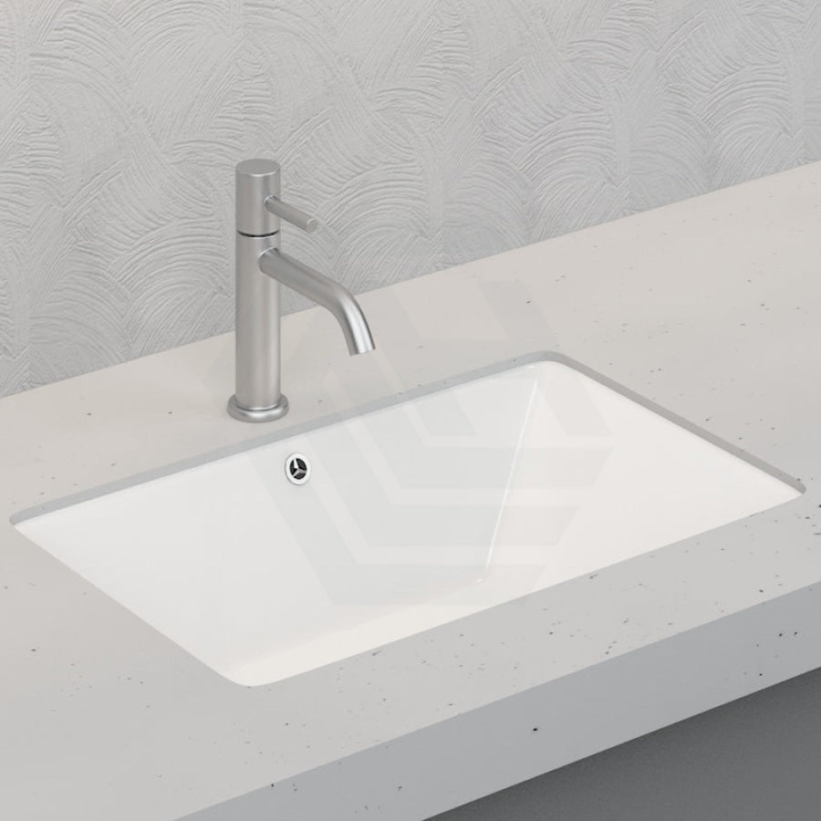 Under Counter Basin Rectangle Gloss White Ceramic Overflow