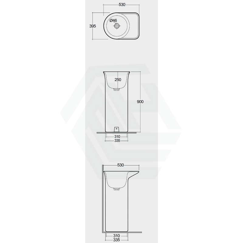 530X395X900Mm Rak Valet Free Standing Wash Basins Matt White Freestanding