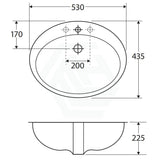 530X435X225Mm Rak Jessica Ivory Fully-Inset Ceramic Basin Oval 1 Or 3 Tap Holes Available Inset