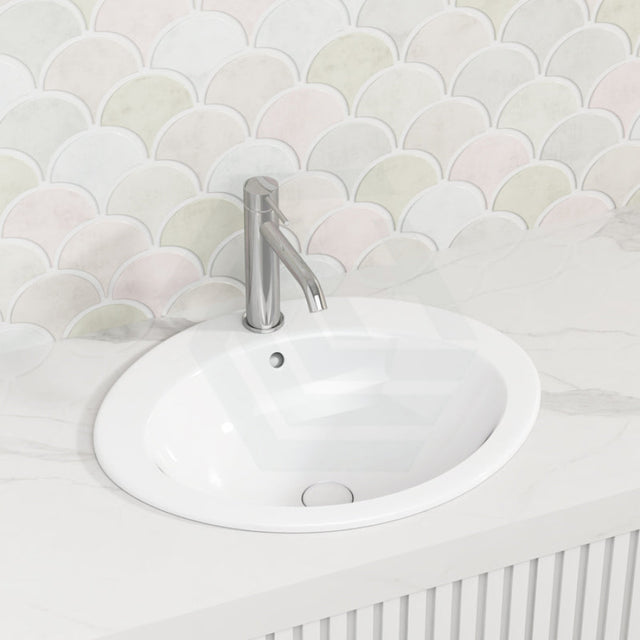 530X435X225Mm Rak Jessica Ivory Fully-Inset Ceramic Basin Oval 1 Or 3 Tap Holes Available Inset