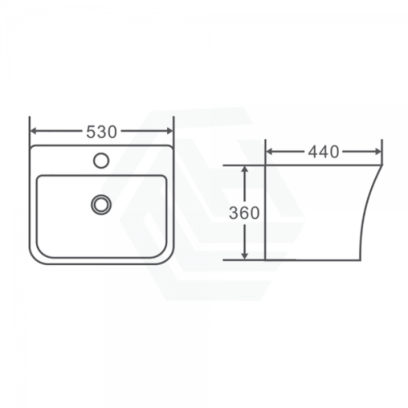 530X440X360Mm Zento Bathroom Square Wall Hung Gloss White Ceramic Basin With Tap Hole