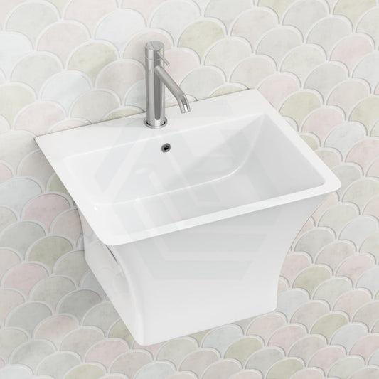 530X440X360Mm Zento Bathroom Square Wall Hung Gloss White Ceramic Basin With Tap Hole Basins