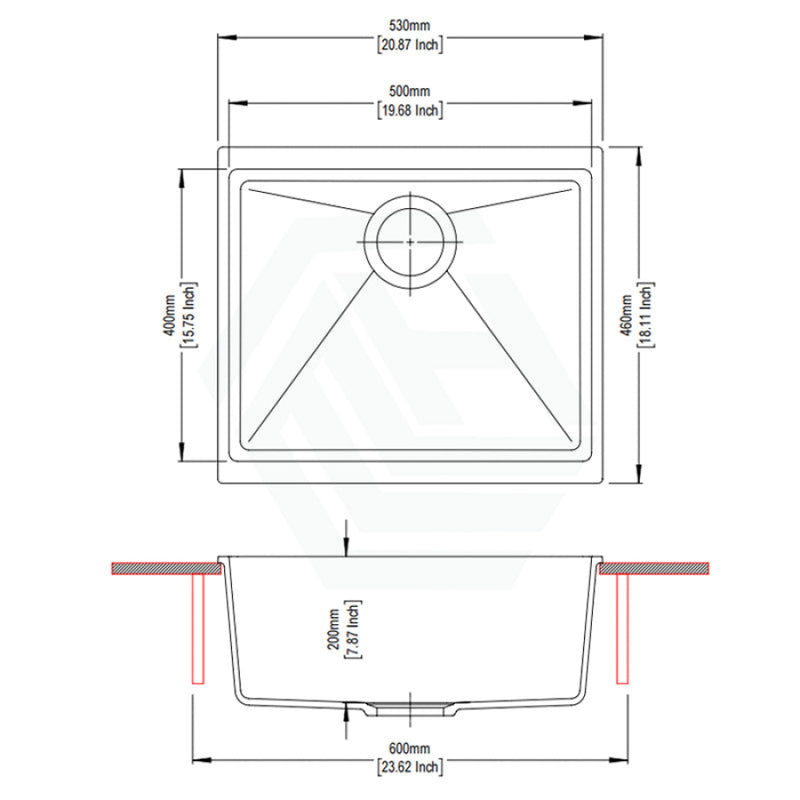 530X460X200Mm Carysil Black Single Bowl Granite Kitchen/laundry Sink Top/under Mount Kitchen