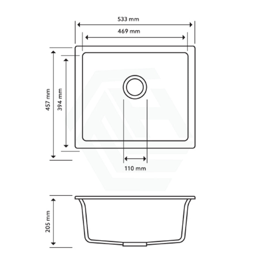 533X457X205Mm Carysil Black Single Bowl Granite Kitchen/laundry Sink Top/flush/under Mount Kitchen