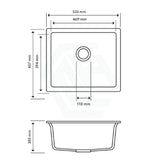 533X457X205Mm Carysil Concrete Grey Single Bowl Granite Kitchen/laundry Sink Top/flush/under Mount