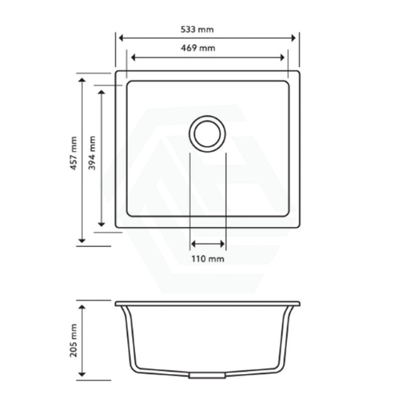 533X457X205Mm Carysil Concrete Grey Single Bowl Granite Kitchen/laundry Sink Top/flush/under Mount