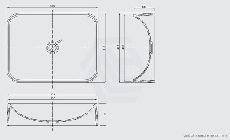 545X415X130Mm Seerose Above Counter Basin White Gloss Wash Sani-Quartz Composite Basins