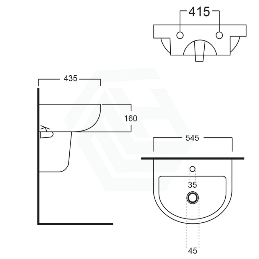 545X435X160Mm Bathroom Wall Hung Gloss White Ceramic Basin One Tap Hole