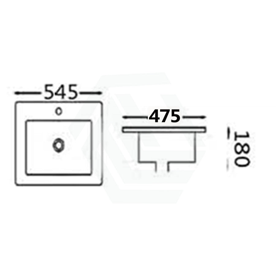 545X475X180Mm Inset Basin Square Gloss White Ceramic One Tap Hole