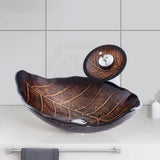 550X350X125Mm Above Counter Glass Art Basin Special Leaf Shape Bathroom Antique Vintage Wash