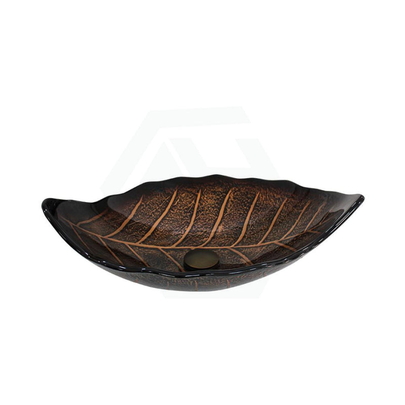 550X350X125Mm Above Counter Glass Art Basin Special Leaf Shape Bathroom Antique Vintage Wash