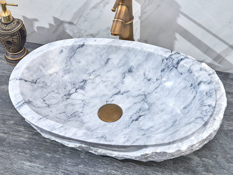 550X350X130Mm Above Counter Stone Basin Oval Marble Surface Bathroom Wash Antique Vintage