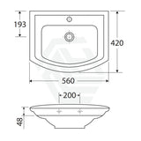 560X420Mm Rak Washington Ivory Wall Basin 1 Or 3 Tap Holes Available Hole Hung Basins