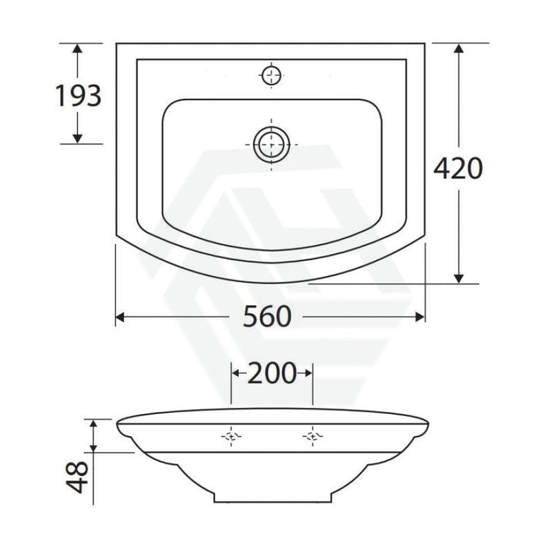 560X420Mm Rak Washington Ivory Wall Basin 1 Or 3 Tap Holes Available Hole Hung Basins