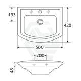 560X420Mm Rak Washington Ivory Wall Basin 1 Or 3 Tap Holes Available Hung Basins