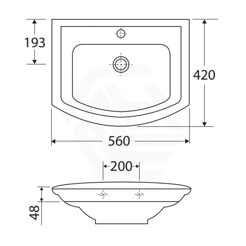 560X420Mm Rak Washington Ivory Wall Basin 1 Or 3 Tap Holes Available Hole Hung Basins