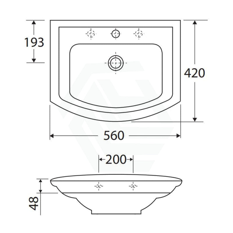 560X420Mm Rak Washington Ivory Wall Basin 1 Or 3 Tap Holes Available Hung Basins