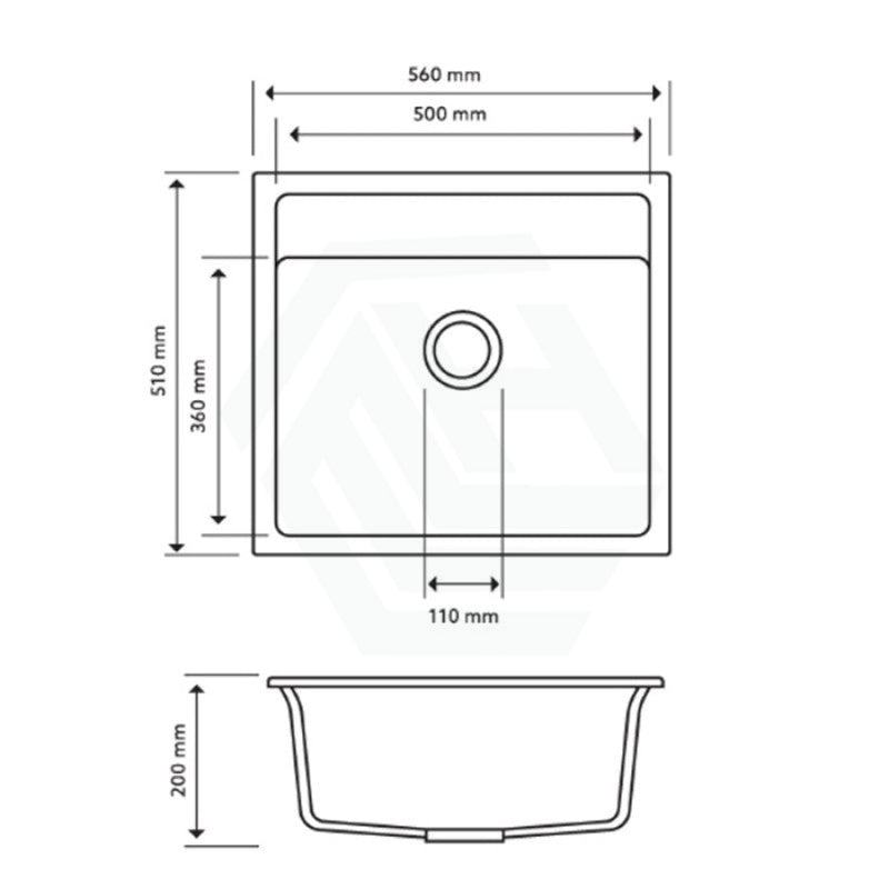 560X510X200Mm Carysil Black Single Bowl Granite Top/flush/under Mount Kitchen/laundry Sink