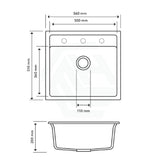 560X510X200Mm Carysil White Single Bowl Granite Top/flush/under Mount Kitchen/laundry Sink