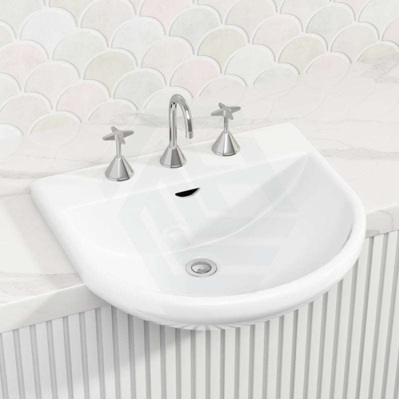 560X515X185Mm Rak Reserva Semi-Recessed Ceramic Basin 3 Tap Holes Special Care Needs