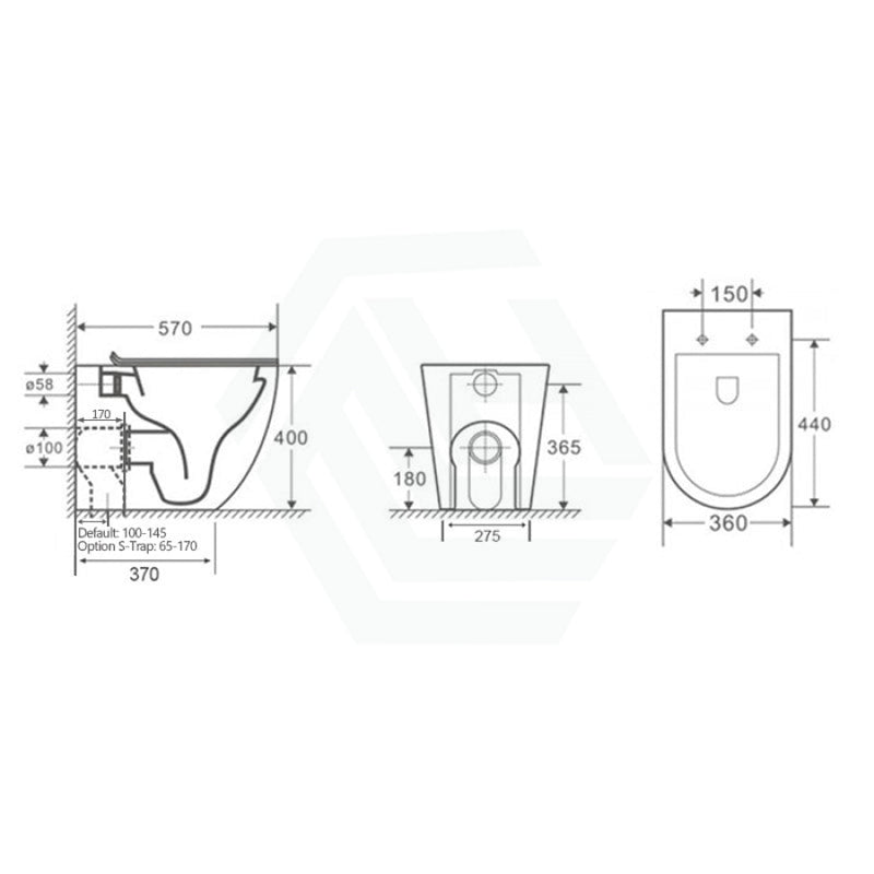 570X360X400Mm Bathroom Toilet Wall Floor Faced Pan With Rimless Vortex Flushing Technology Pans