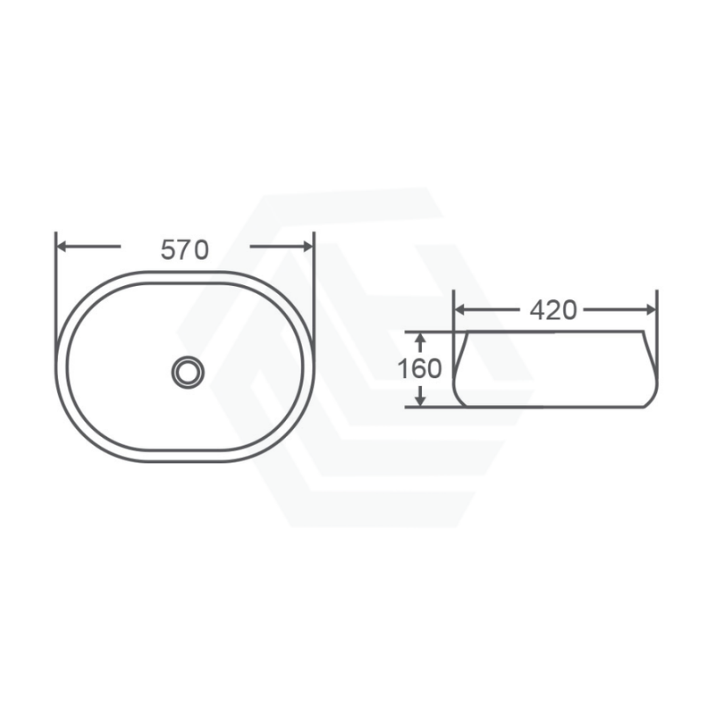 570X420X160Mm Above Counter Ceramic Basin Gloss White Oval Basins