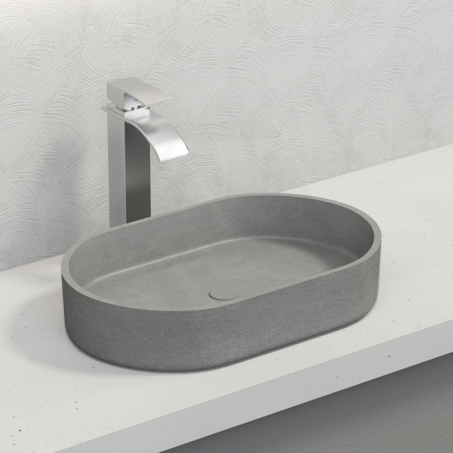 580Mm Oval Matte Grey Above Counter Concrete Basin Ceramic Basins