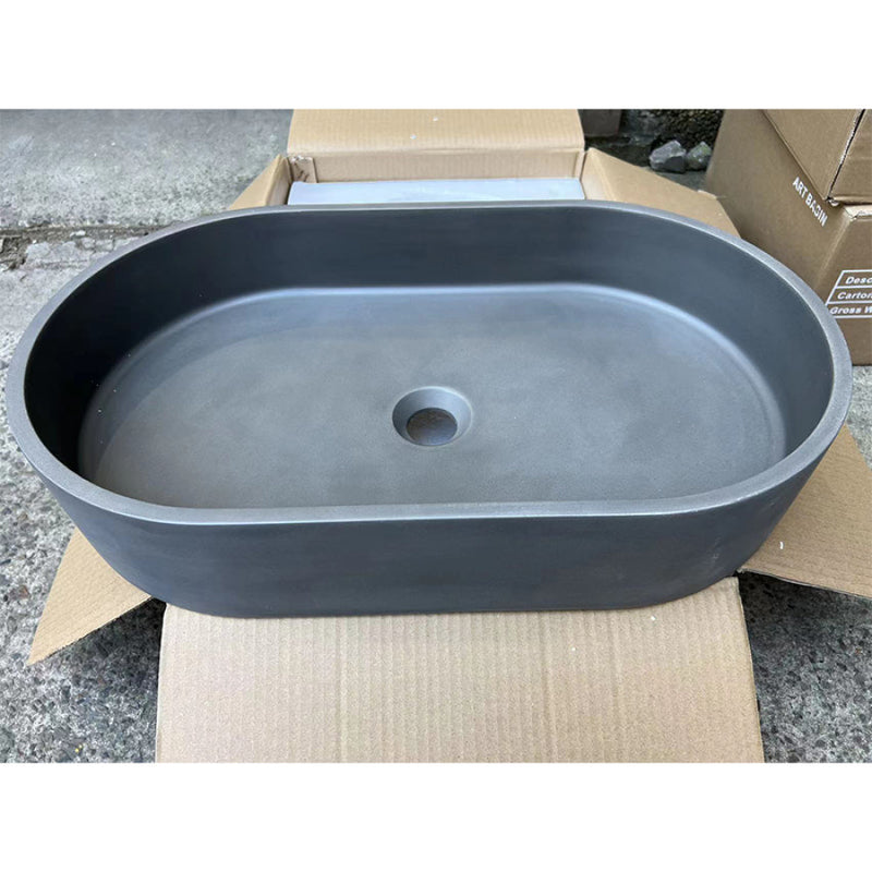 580Mm Oval Matte Grey Above Counter Concrete Basin Ceramic Basins