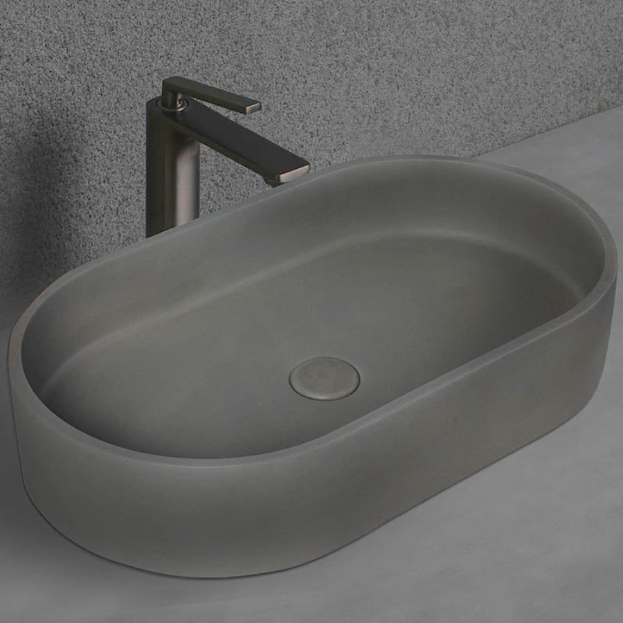 580Mm Oval Matte Grey Above Counter Concrete Basin Ceramic Basins