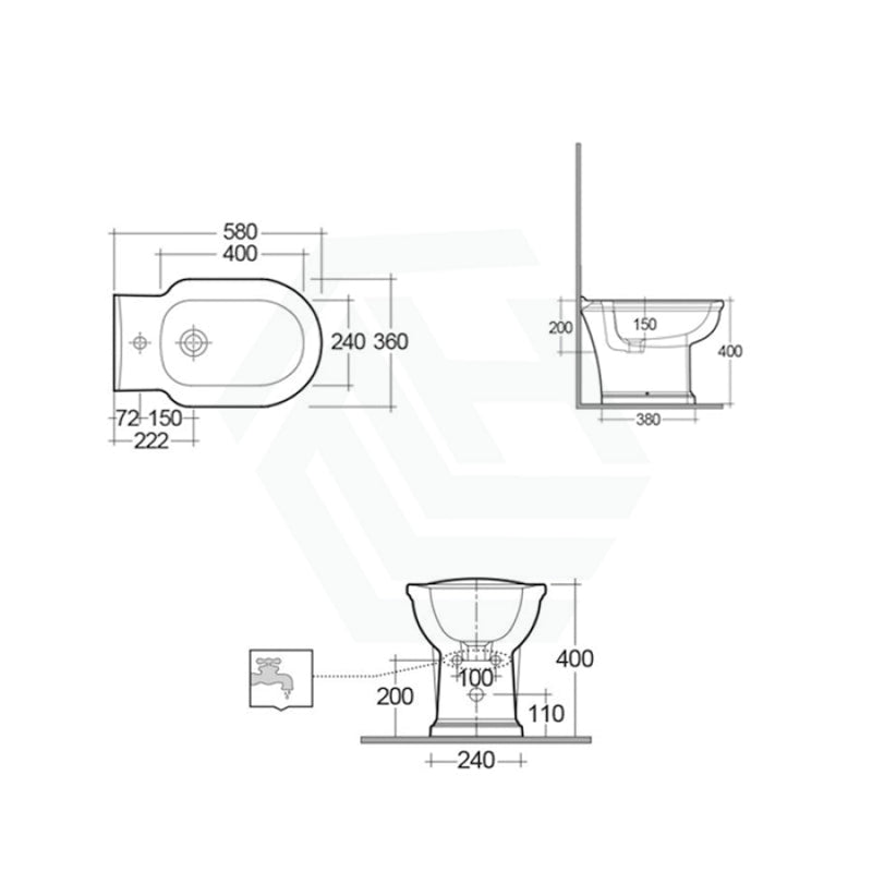 580X360X400Mm Rak Washington Back-To-Wall Bidet With Tap Hole Back To Wall